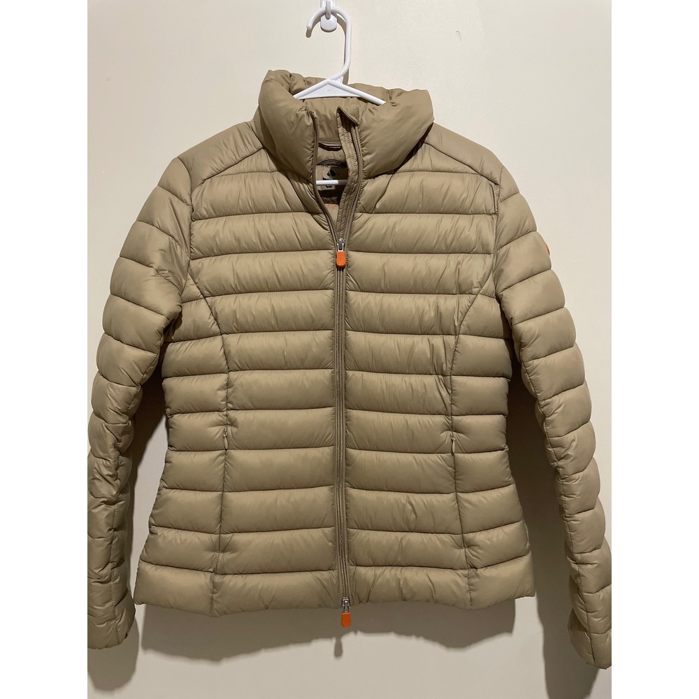 Save The Duck Womens Ultra Light Puffer Jacket Tan Beige Plumtech Size S Small